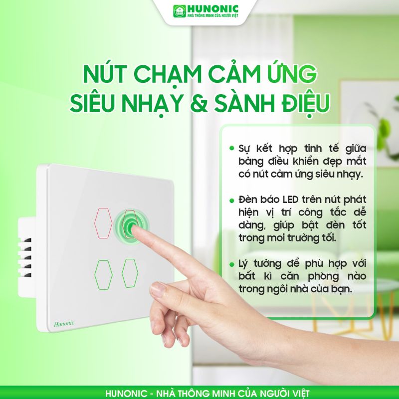 Công Tắc Cảm Ứng 1 Nút Bluetooth Mesh Hunonic Datic Màu Đen